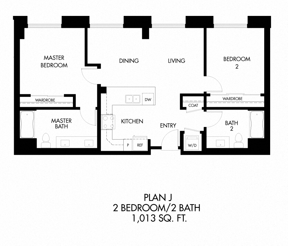 Floor plan for 2 beds, 2 baths, 1011 sqft